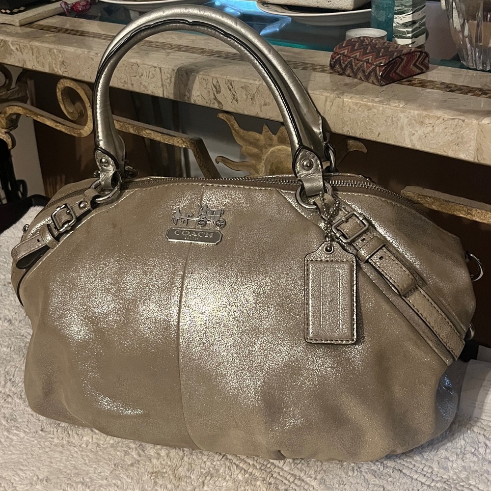 Coach Madison metallic champagne satchel and crossbody shimmery handbag